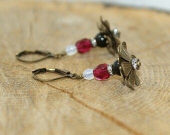 Brass and Pearl Flower Earrings