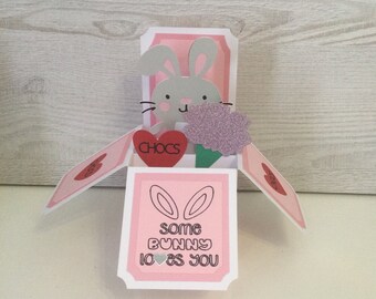 Pop up Bunny card, Some Bunny Loves You, Anniversary Card, Easter bunny, wife, husband, boyfriend, girlfriend, partner