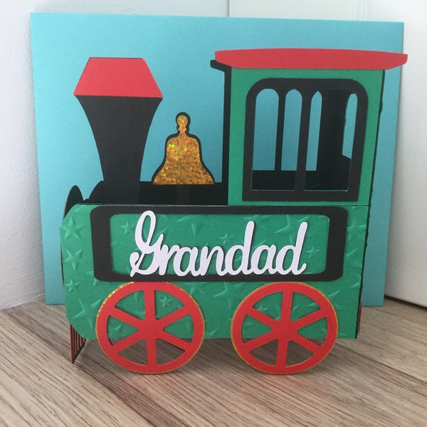 Steam Train pop up Box Card, Carte personnalisée faite à la main, Carte de fête des pères / anniversaire, Fils, Grand-père, Papa, Frère, Neveu, Cartes pour hommes