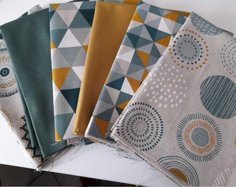 Decorative canvas fabric linen look 50 x 140 cm, plain, triangle mandala or circles