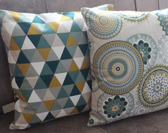 Cushion covers with zip, linen look, canvas cotton, many sizes, green