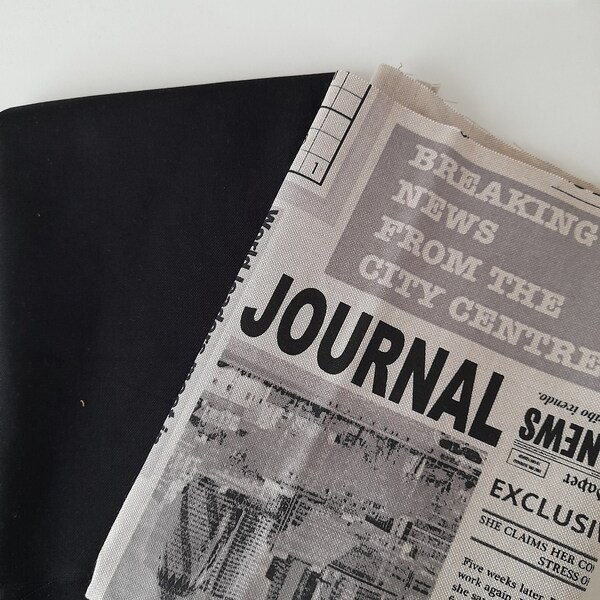 Paquet tissu déco toile journal, journal + toile uni noir 50 x 140 cm