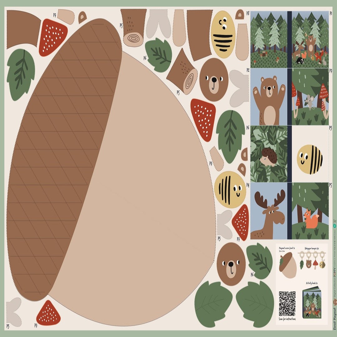 Oeko-tex Poplin FOREST PLAYMAT PANEL - Multicolar Sample Set - Etsy