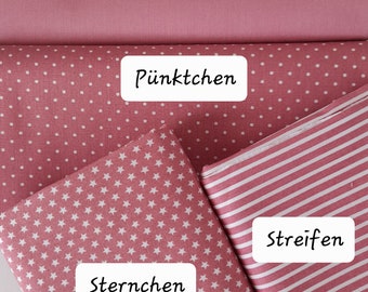 Oeko-Tex Poplin - Cotton 50 x 150 cm plain, stars, dots, stripes old pink