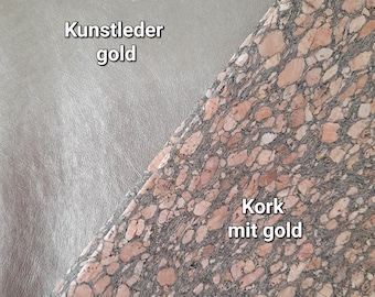 Stoffpaket, Taschenstoff Kunstleder gold metallic / Kork