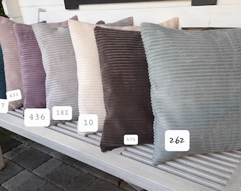 Housses de coussin toutes tailles et formes velours côtelé 7 coloris - rayures horizontales