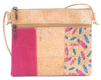 Ladies shoulder bag with cork pattern and zipper 18 cx 23 x 1 cm