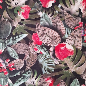 Oeko-Tex Canvas decorative fabric linen look 50 x 140 cm leaves