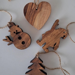 Christmas tree decorations made of olive wood