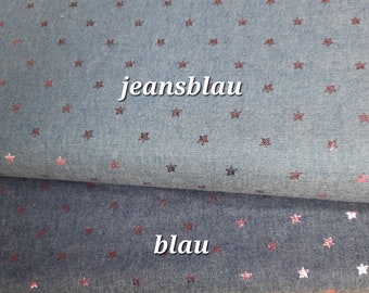 Denim fabric with stars pink 50 145 cm