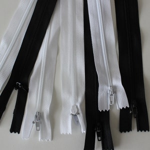 5 zippers for pillows, dresses or skirts white or black 40 cm, 50 cm or 60 cm