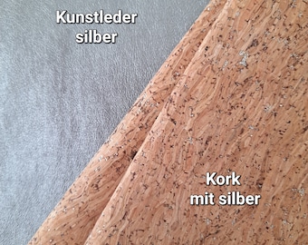 Stoffenpakket, tasstof kunstleer zilver metallic/kurk