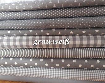 Öko-Tex Poplin - Baumwollstoff   50 x 1,50 cm grau-weiß