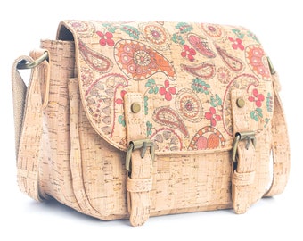 Patterned cork shoulder bag for women