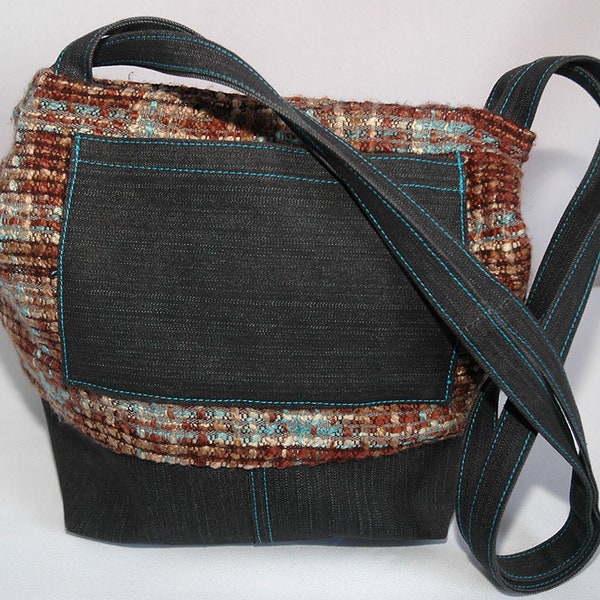 Denim and wool fabric shoulder bag