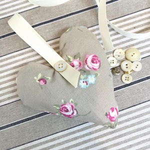 Handmade Lavender Hanging Heart - Pretty Rosebud Fabric
