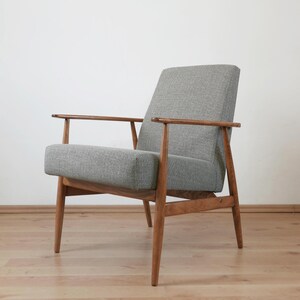 Gray Vintage armchair mid-century, type 300-190, 1970s, renovation natural textil