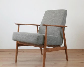 Fauteuil vintage gris du milieu du siècle, type 300-190, années 1970, rénovation textil naturel