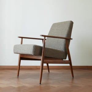 Vintage armchair mid-century, type 300-190, 1970s, renovation, armchair, Teak color, Buckle brown fabric