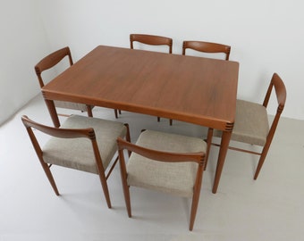 Set aus Tisch und 6 Stühlen Vintage Esszimmerstühle von H.W.Klein für Bramin, Dänemark, 1960er Jahre, Mid Century, Teak