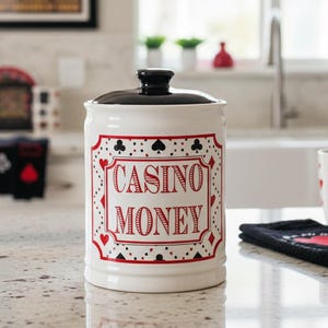 Casino Money Piggy Bank: Ceramic Gambling Gift Jar image 1