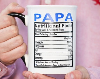 Papa Nutritional Facts Coffee Mug - 16oz Ceramic Papa Bear Gift