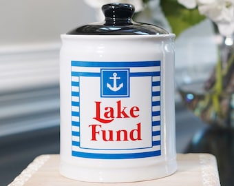 Lake Fund Piggy Bank: Ceramic Lake House Decor Candy Jar