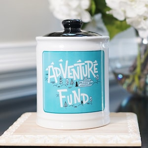 Cottage Creek Adventure Fund Piggy Bank,  Vacation Savings Bank, Travel Candy Jar