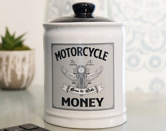 Motorcycle Piggy Bank: Ceramic Money & Candy Jar