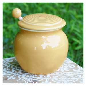 Porcelain Honey Jar with Wooden Dipper