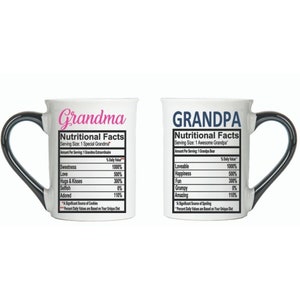 Cottage Creek Grandma Grandpa Mugs, Set of Two 16oz. Ceramic Coffee Mugs, Grandparent Gifts