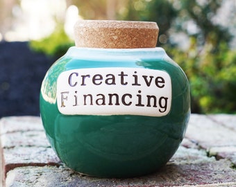 Cottage Creek Creative Financing Piggy Bank, Candy Jar for Office Desk, Financial Planners Gifts