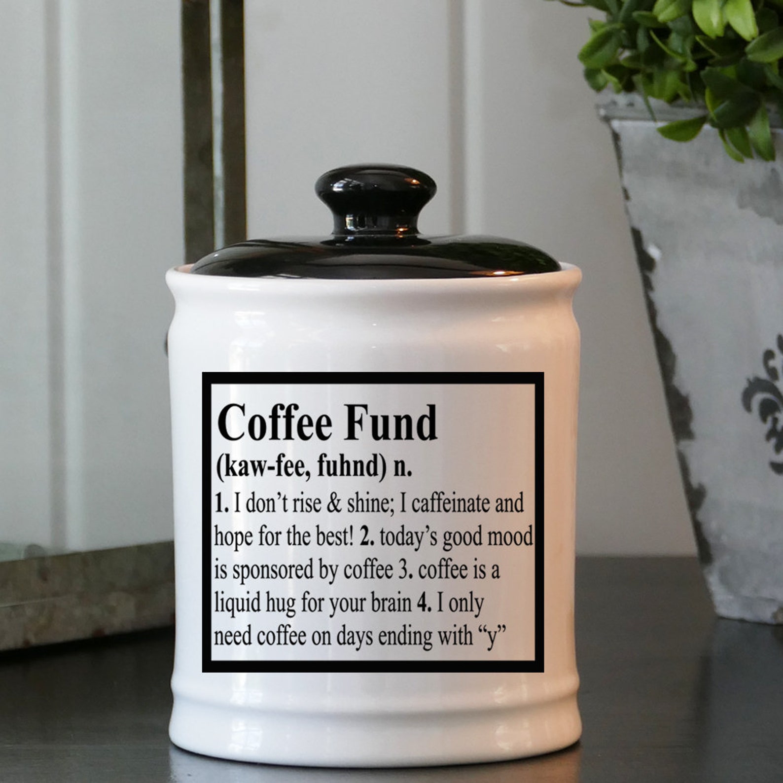 Piggy Bank Coffee Fund Jar Round Ceramic Coin Bank With Black Etsy