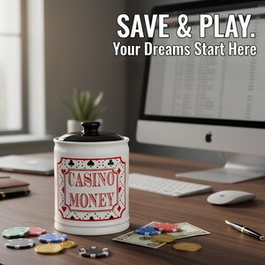 Casino Money Piggy Bank: Ceramic Gambling Gift Jar image 4