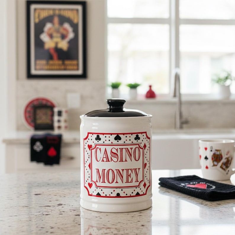 Casino Money Piggy Bank: Ceramic Gambling Gift Jar image 1