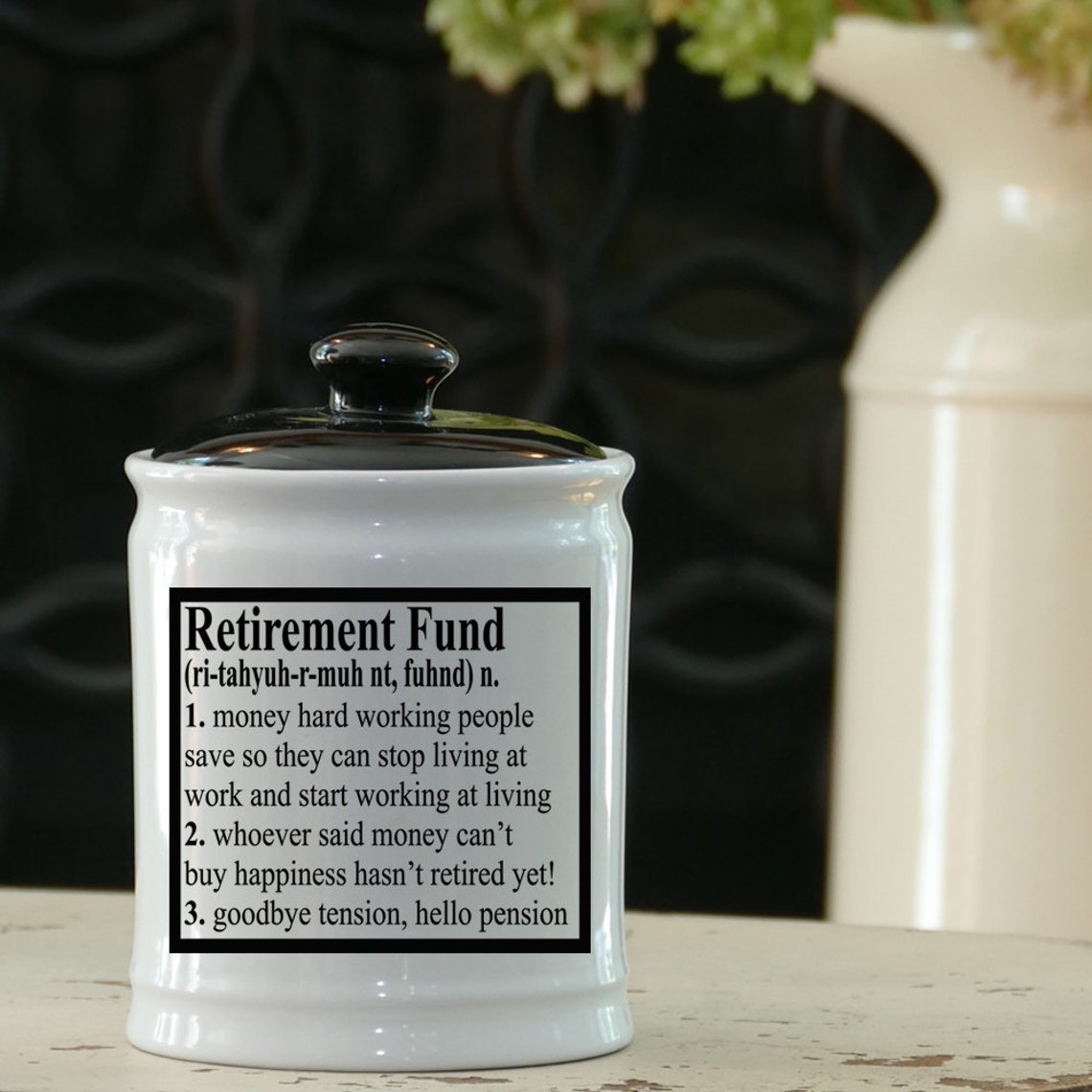Retirement Retirement Fund Ceramic Jar With Lid Retirement Etsy
