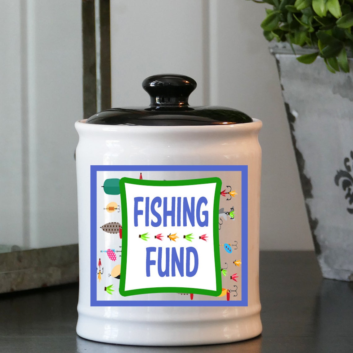Piggy Bank Fishing Gifts Fishing Fund Ceramic Jar With Lid Etsy