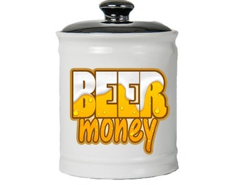 Celebrations Money Pot Beer Fund Jar Glass Money Bank with Lid 