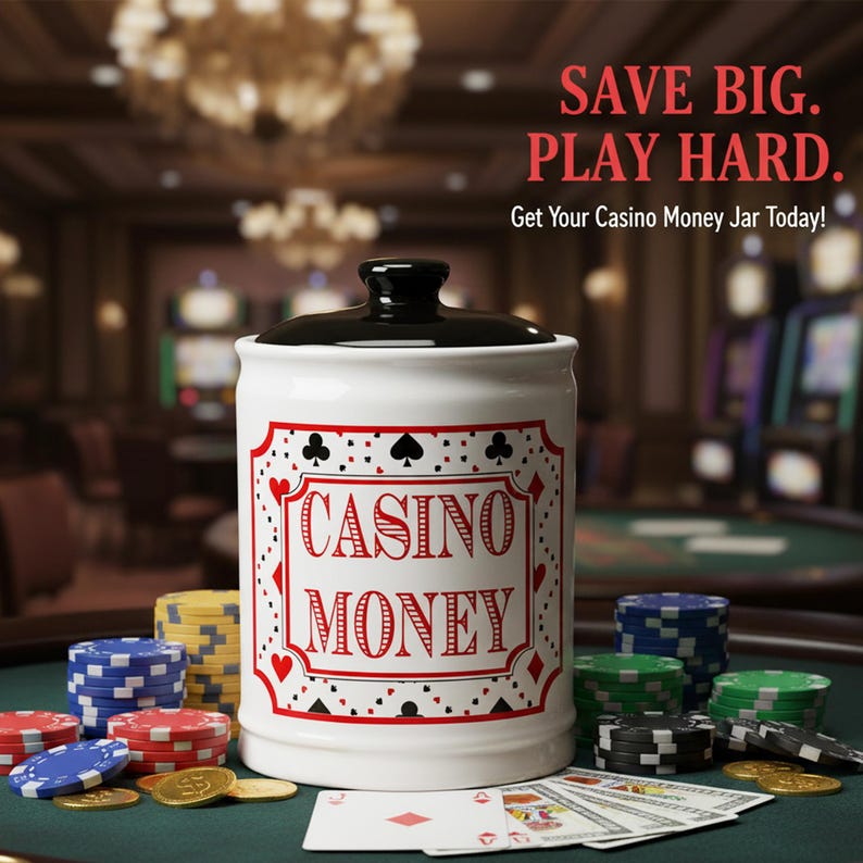 Casino Money Piggy Bank: Ceramic Gambling Gift Jar image 10