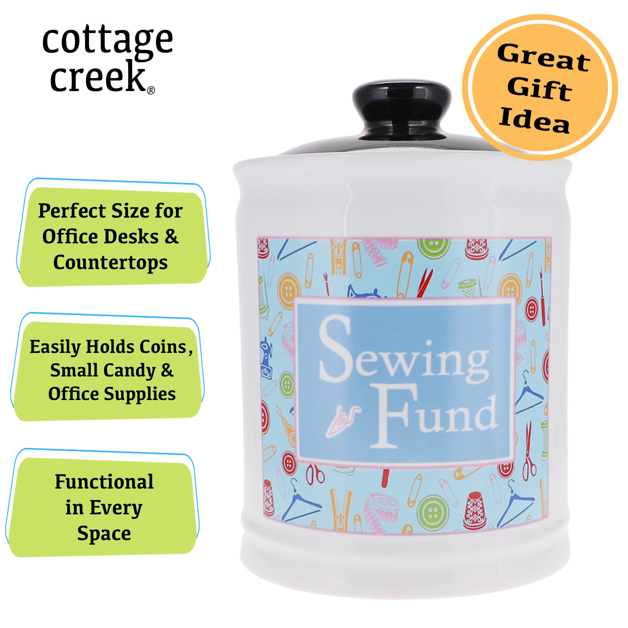 Cottage Creek Sewing Fund Piggy Bank, Sewing Supplies Candy Jar, Sewing  Gifts for Sewing Lovers 