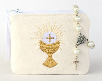 FIRST HOLY COMMUNION rosary pouch, Personalized rosary pouch, Monogrammed rosary pouch, Rosary case, First Communion Gift