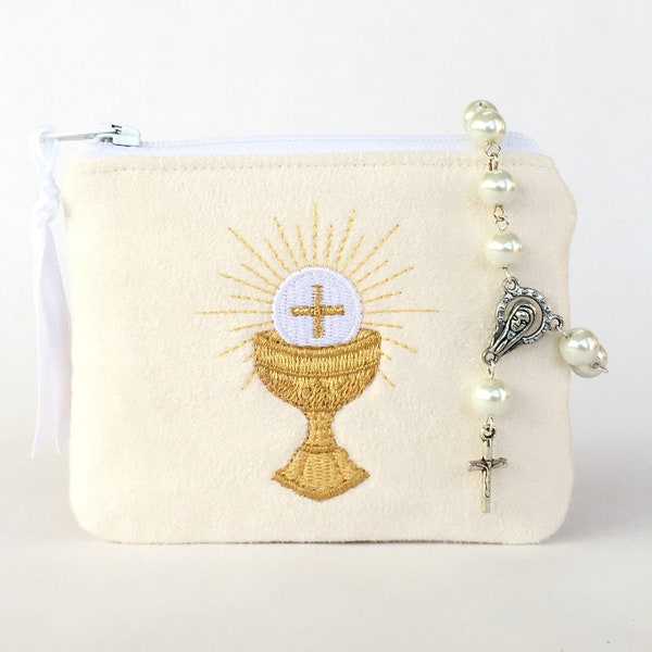 FIRST HOLY COMMUNION rosary pouch, Personalized rosary pouch, Monogrammed rosary pouch, Rosary case, First Communion Gift