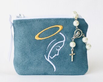 Personalized rosary pouch, SLATE COLOR pouch, Monogrammed rosary pouch, Rosary case, First Communion gift, Confirmation Gift