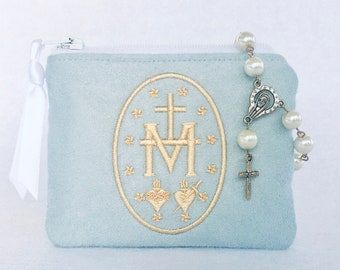 MIRACULOUS MEDAL rosary pouch, Personalized rosary pouch, Monogrammed rosary pouch, Rosary bag, First Communion gift, Confirmation Gift