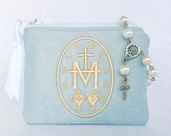 MIRACULOUS MEDAL rosary pouch, Personalized rosary pouch, Monogrammed rosary pouch, Rosary bag, First Communion gift, Confirmation Gift