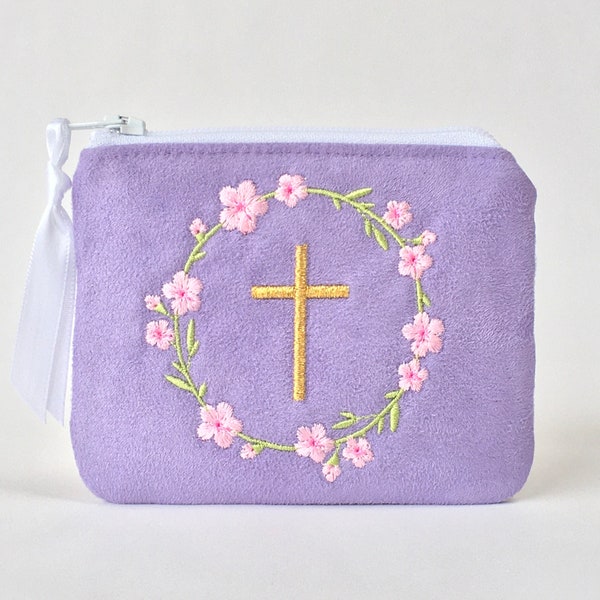Girl's rosary pouch, Personalized rosary pouch, Rosary case, First Communion gift, Confirmation Gift, LAVENDER rosary pouch
