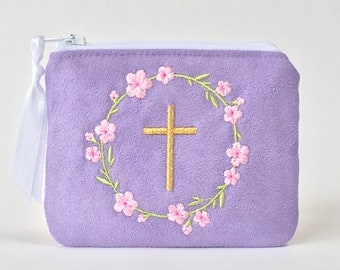 Girl's rosary pouch, Personalized rosary pouch, Rosary case, First Communion gift, Confirmation Gift, LAVENDER rosary pouch