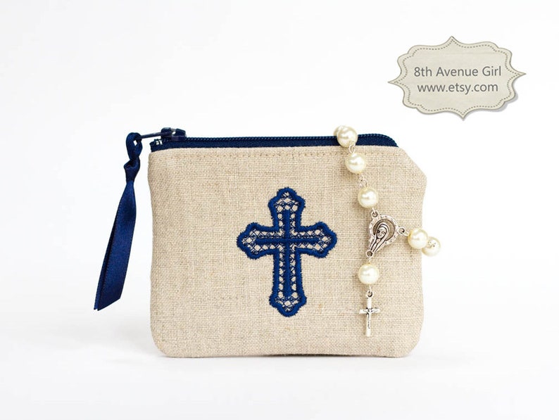 Monogrammed rosary pouch Personalized rosary pouch In Memoriam gift Rosary case