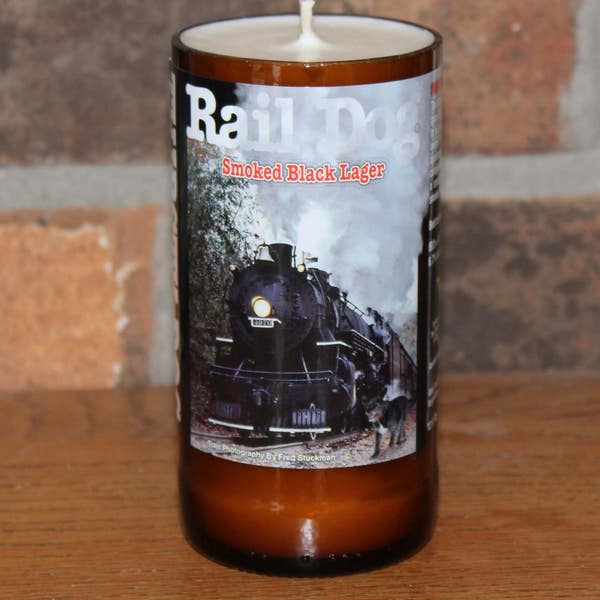 Thirsty Dog Brewing "Rail Dog Smoked Black Lager" Beer Bottle Candle, Soy Wax, Vanilla Scent