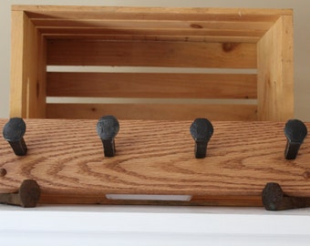 Railroad Spike Coat and Hat Rack With 4 Hooks,  Multiple Finishes Available